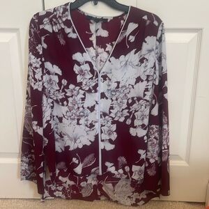 BCBG Maxazria Burgundy floral Hi Low Katara Top small